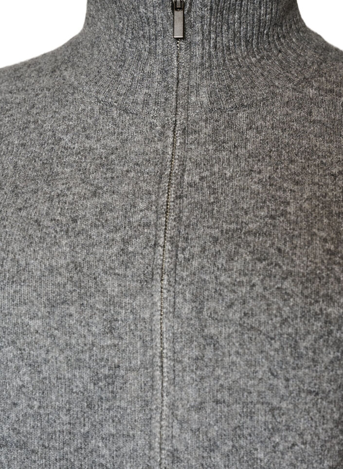 Strikkevest med h&oslash;y krage og glidel&aring;s, Gr&aring;, Packshot image number 2