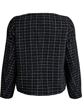 Zizzi Kort rutete bouclé-blazer med rund hals, Svart, Packshot image number 1