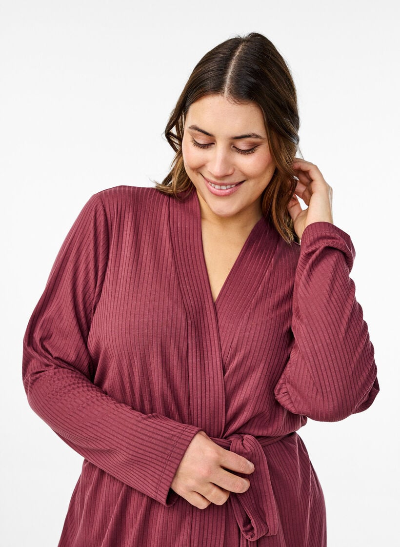 Morgenkåpe med knytebelte, Rose Brown, Model image number 2