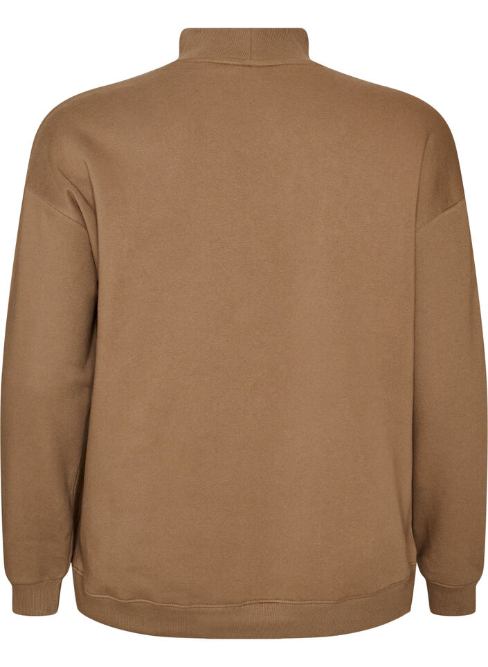 Genser med h&oslash;y hals og sporty motiv p&aring; forsiden, Brun, Packshot image number 1