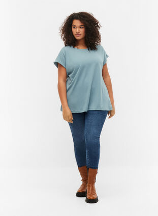 Kortermet T-skjorte i bomullsblanding, Smoke Blue, Model image number 2