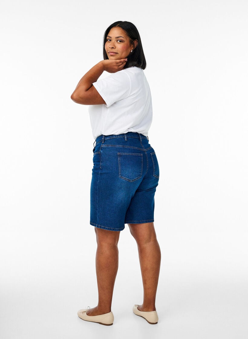 FLASH - Løse denimshorts med høy midje, Blå, Model image number 2