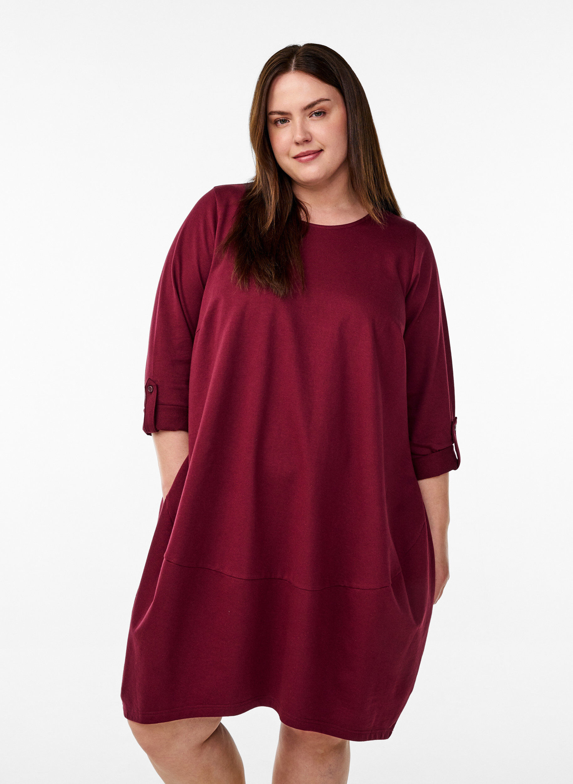 Ballongkjole med lommer, M&oslash;rk Bordeaux, Model