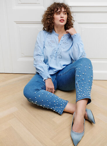 Smal passform Emily jeans med perler, Light Blue, Image image number 0