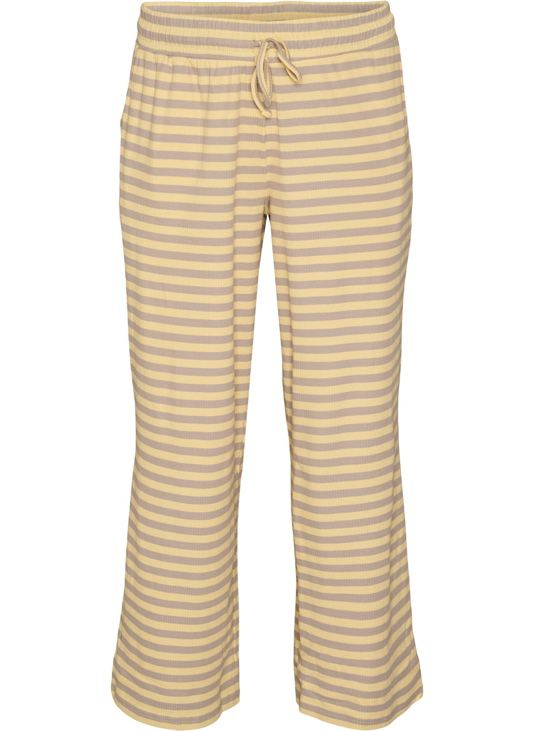 Stripete pyjamasbukser med h&oslash;y midje og vide ben