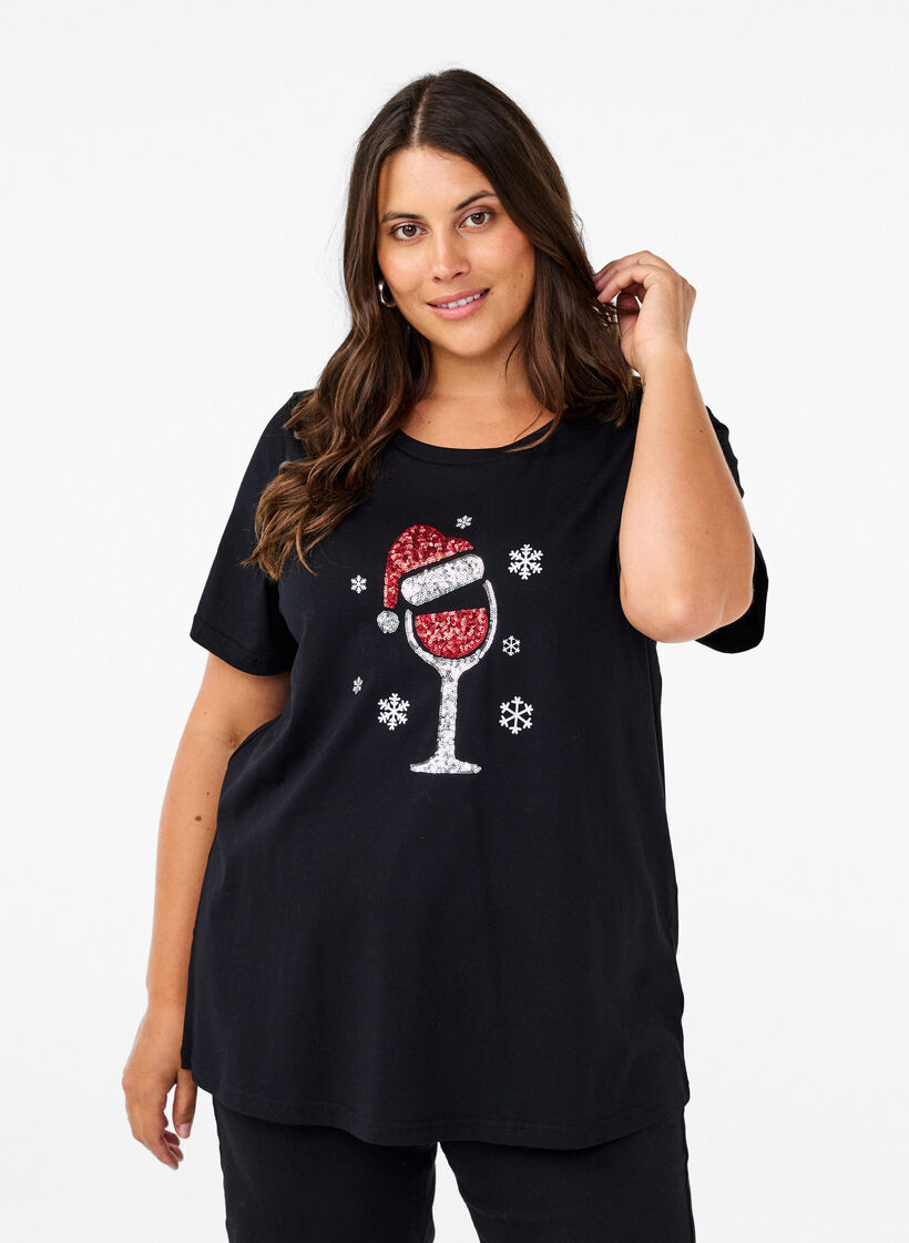 Jule-t-skjorter i 100% bomull, Black w. Wine, Model image number 0