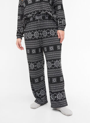 Mønstrete pysjamasbukse med knyting, Black AOP, Model image number 2