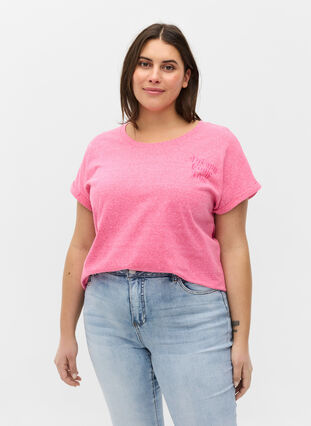 Melert T-skjorte i bomull, Fandango Pink Mel, Model image number 0