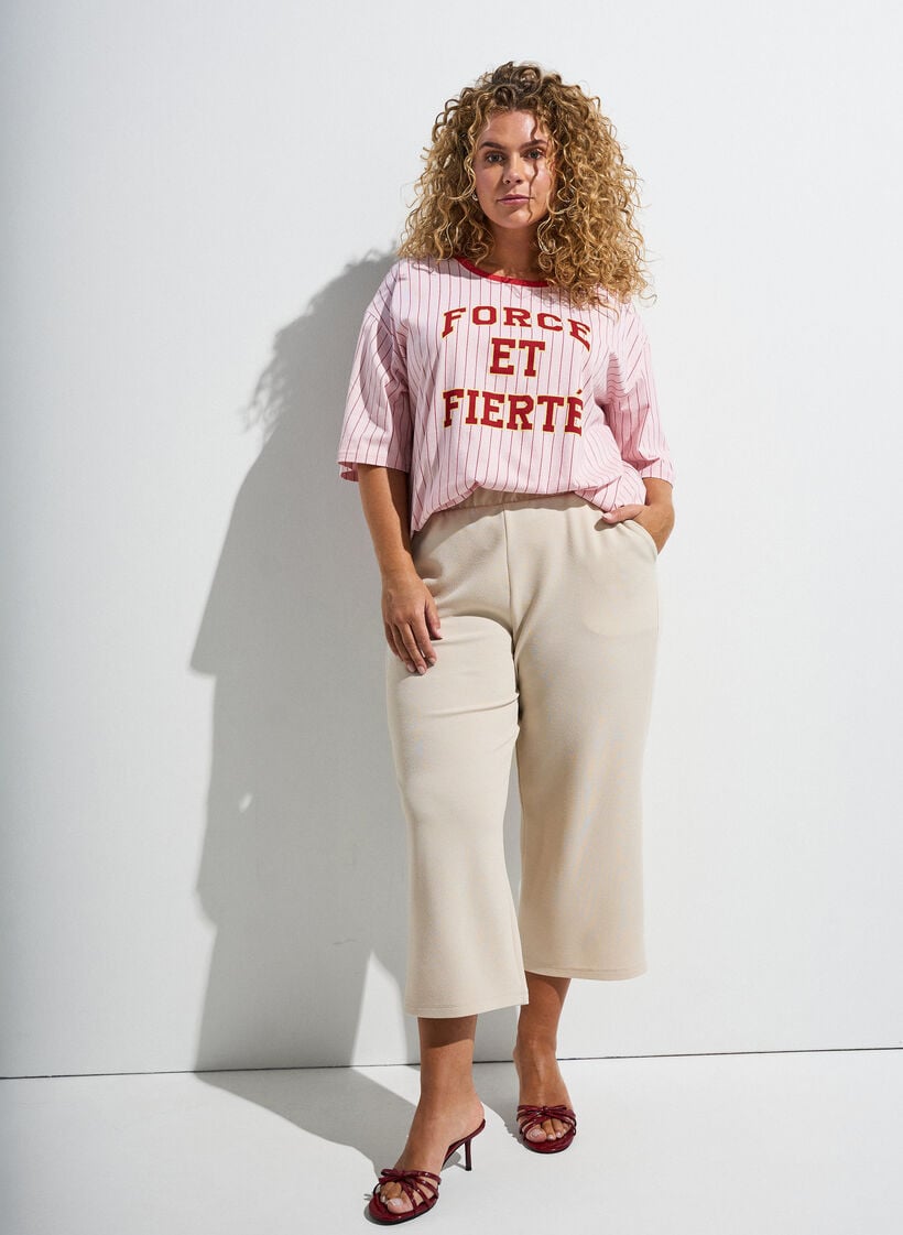 Boxy T-skjorte med striper og statement-trykk, Rosa, Image image number 0