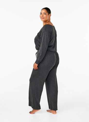 Zizzi Jumpsuit med omslag og knytebånd, Dark Grey Melange, Model image number 1