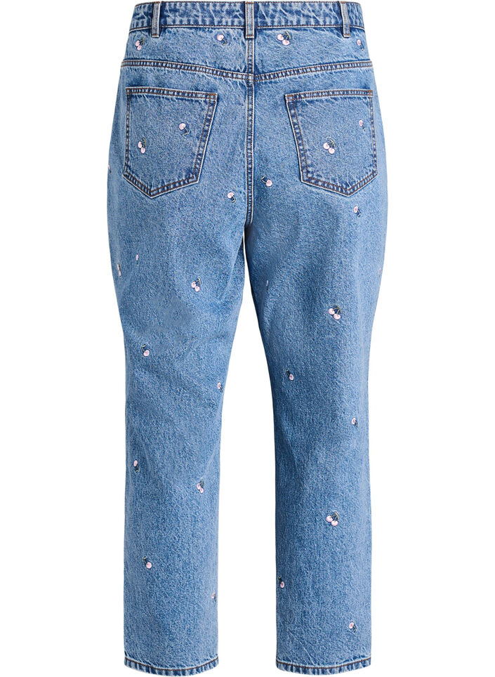 Mille mom-fit jeans med broderi, Blå, Packshot image number 1