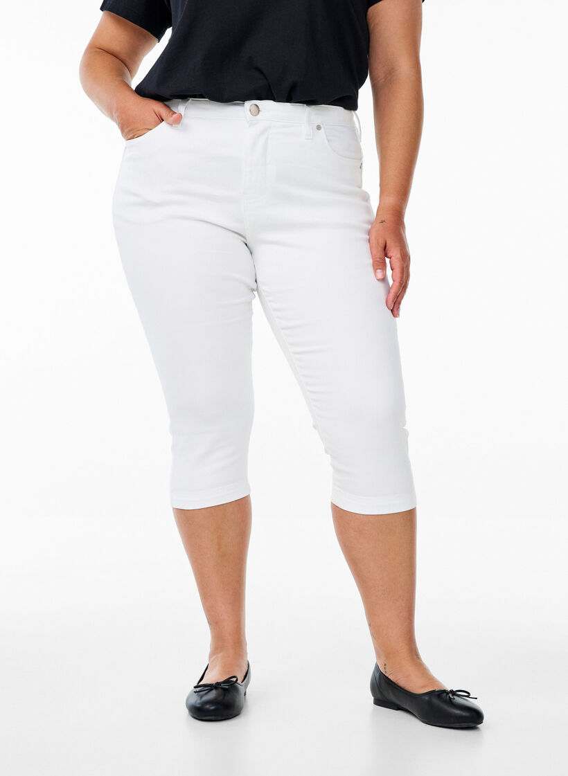 Amy capribukser med høyt liv og super slim fit, Bright White, Model