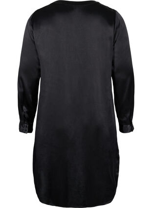 Lang shiny skjorte med splitt, Black, Packshot image number 1