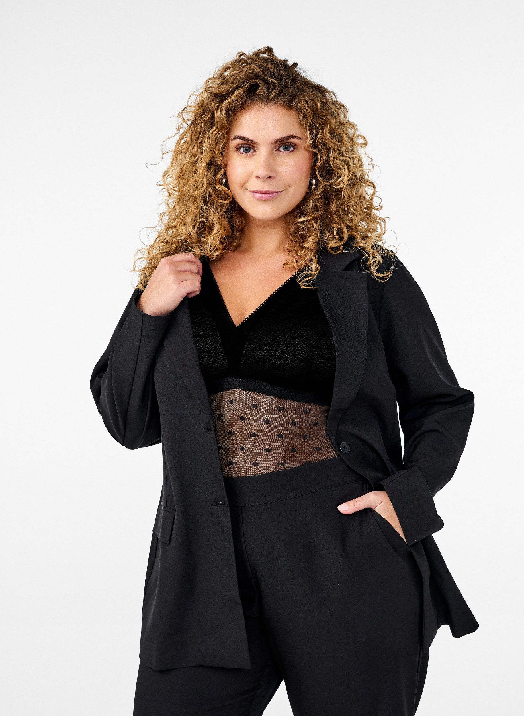 Zizzi Bodystocking med prikkete netting og avtagbare puter, Black, Model image number 0