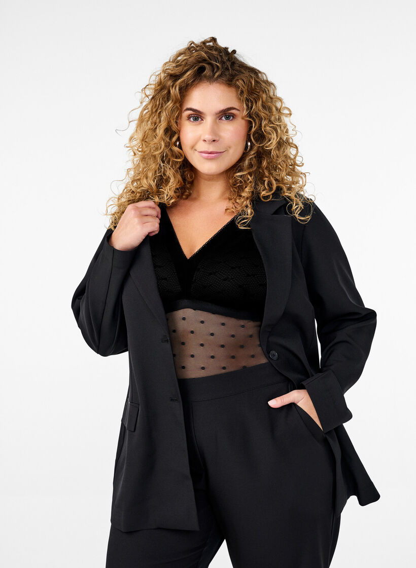 Bodystocking med prikkete netting og avtagbare puter, Black, Model image number 0