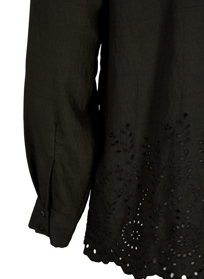 Skjorte i viskose med broderi anglaise, Black, Packshot image number 3