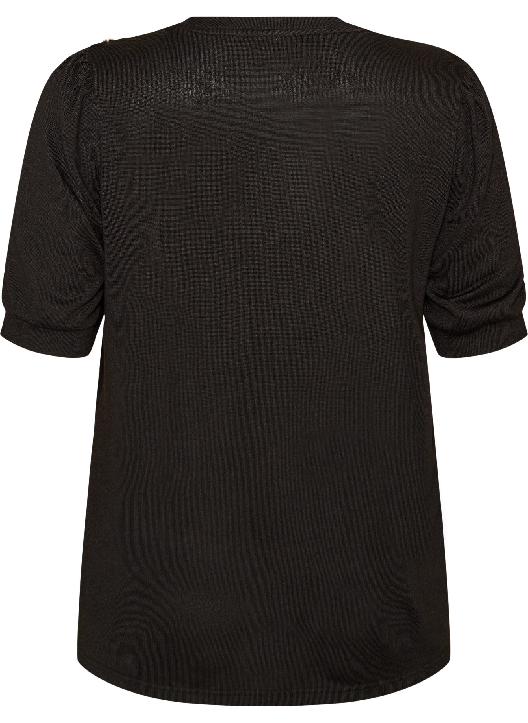 ZizziBluse med knappedetaljer og korte puffermer, Svart, Packshot image number 1