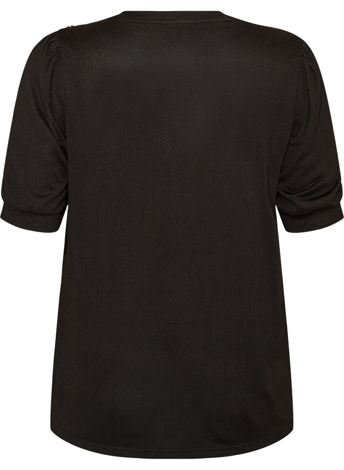Bluse med knappedetaljer og korte puffermer, Svart, Packshot image number 1