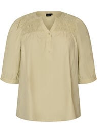 Bluse med smock og 3/4 ermer, Gr&oslash;nn