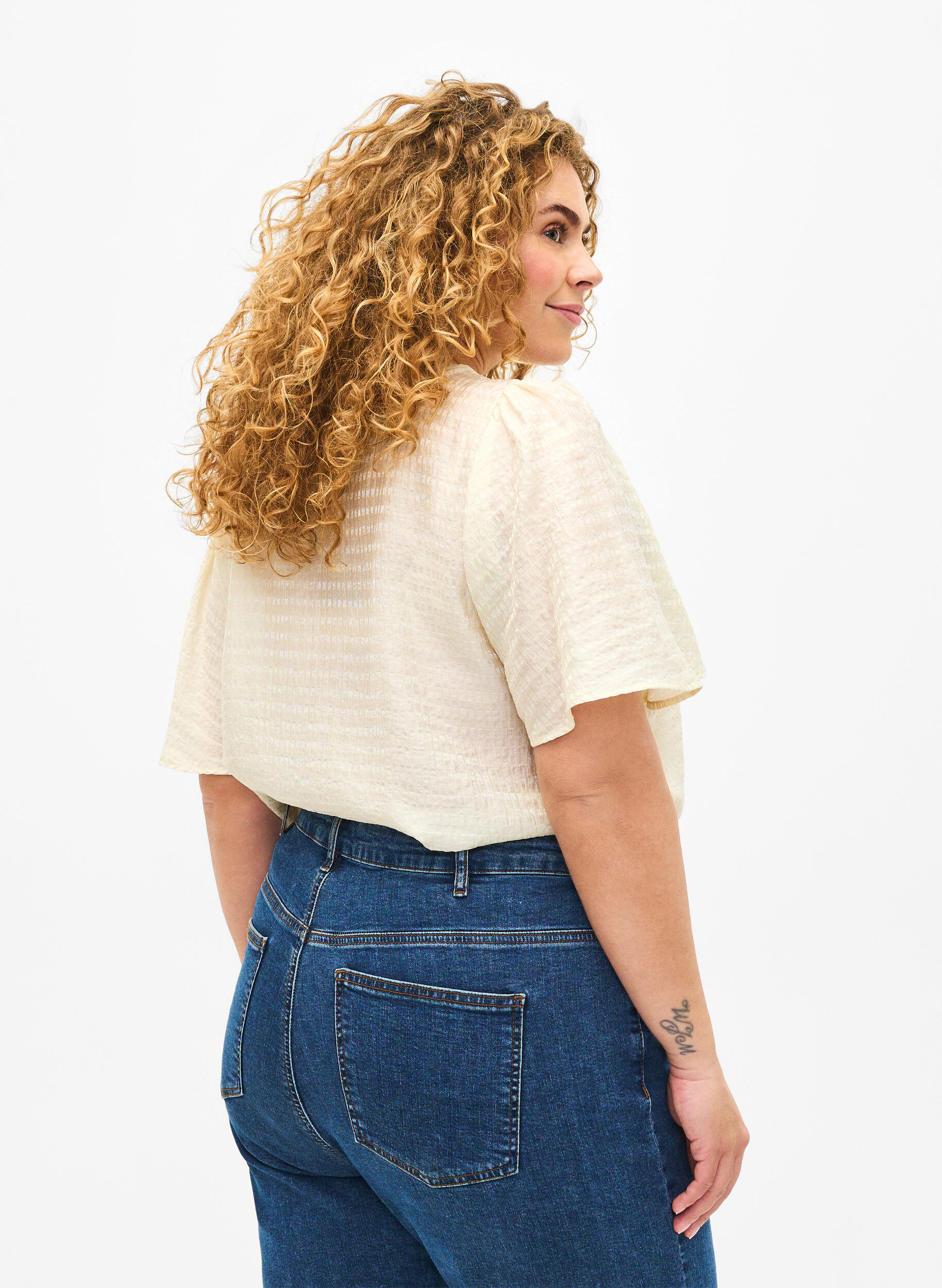 Zizzi Strukturm&oslash;nstret skjortebluse i lyocell, Antique White, Model image number 1