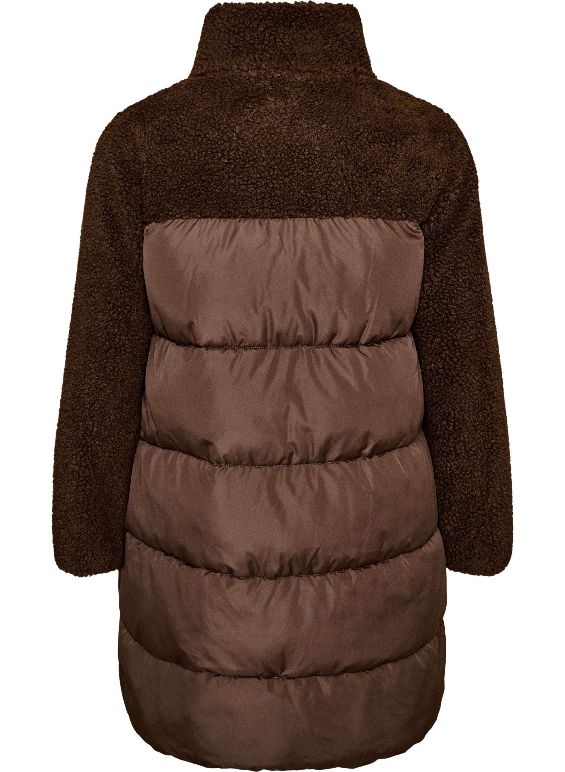 ZizziMidilang pufferjakke med teddyfleece, Brun, Packshot image number 1