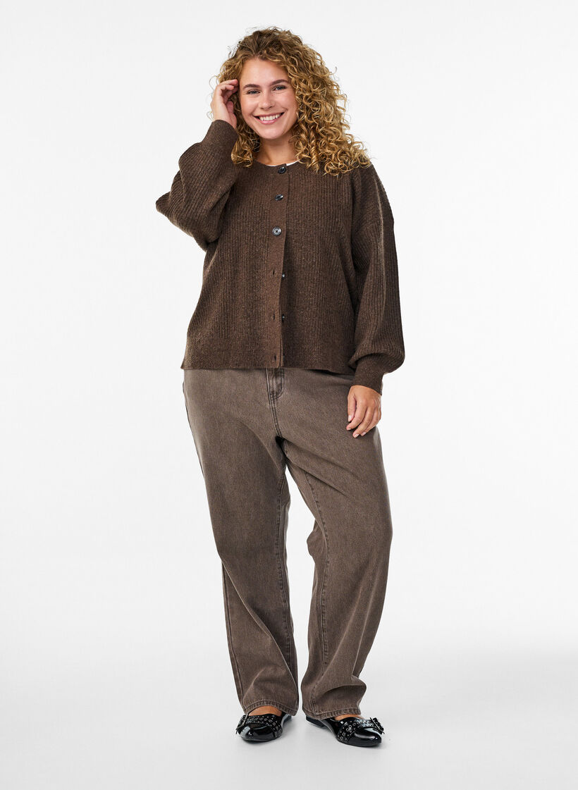 Ribbestrikket cardigan med knapper, Rain Drum Mel., Model
