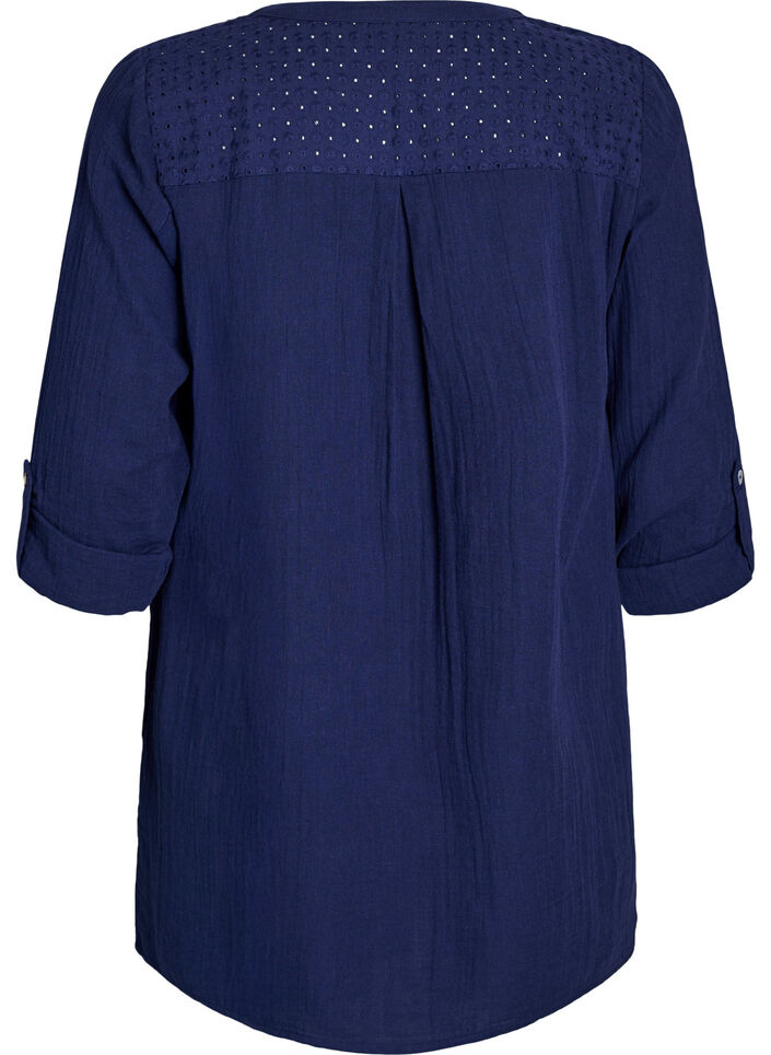 Bomulds muslin-tunika med broderie anglaise, Bl&aring;, Packshot image number 1