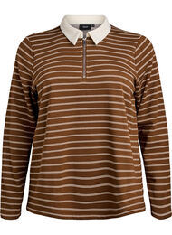 Stripete poloskjorte med glidelås, Brown Stripe