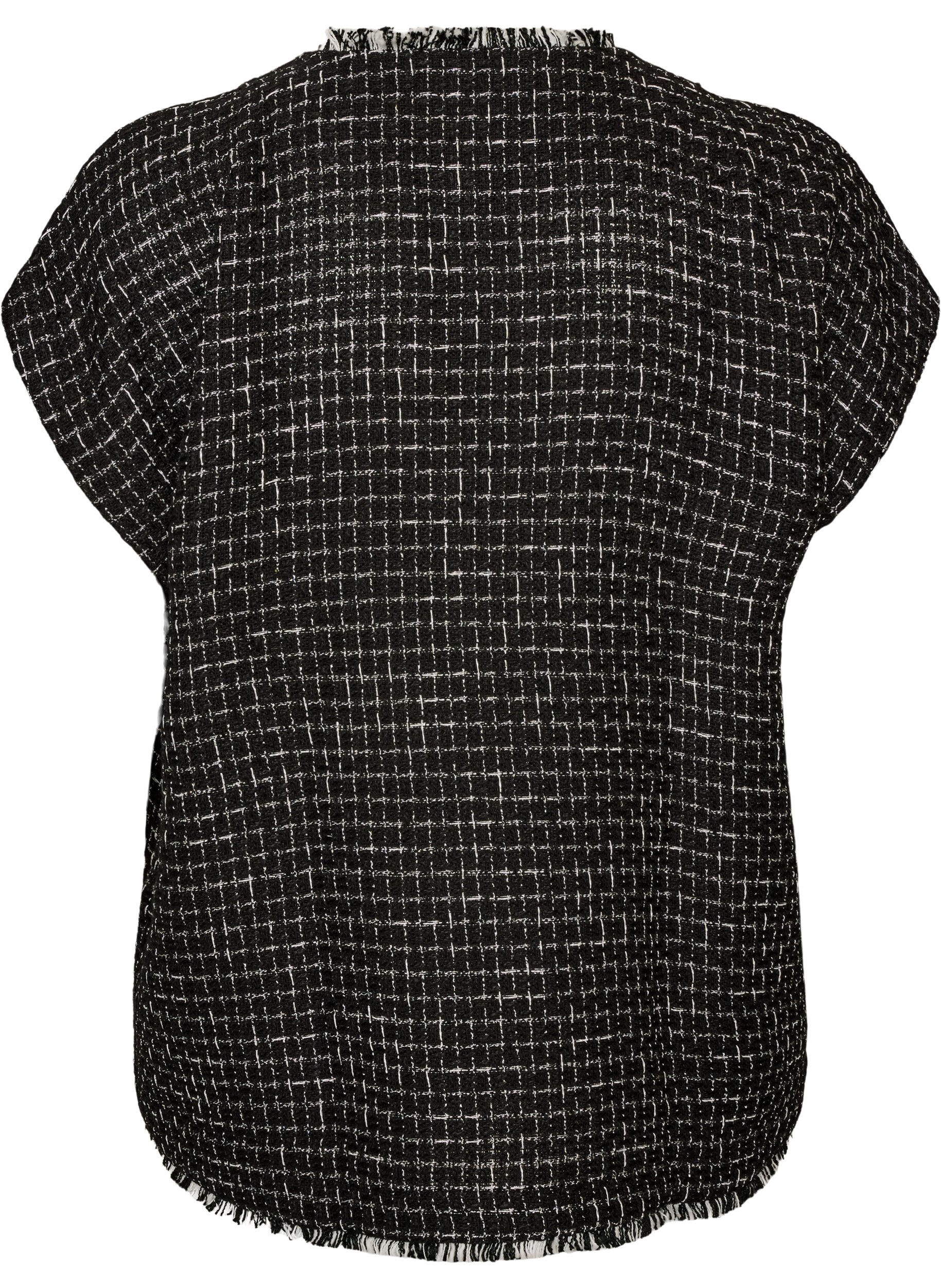 ZizziRutete vest med dekorative knapper, Svart, Packshot image number 1