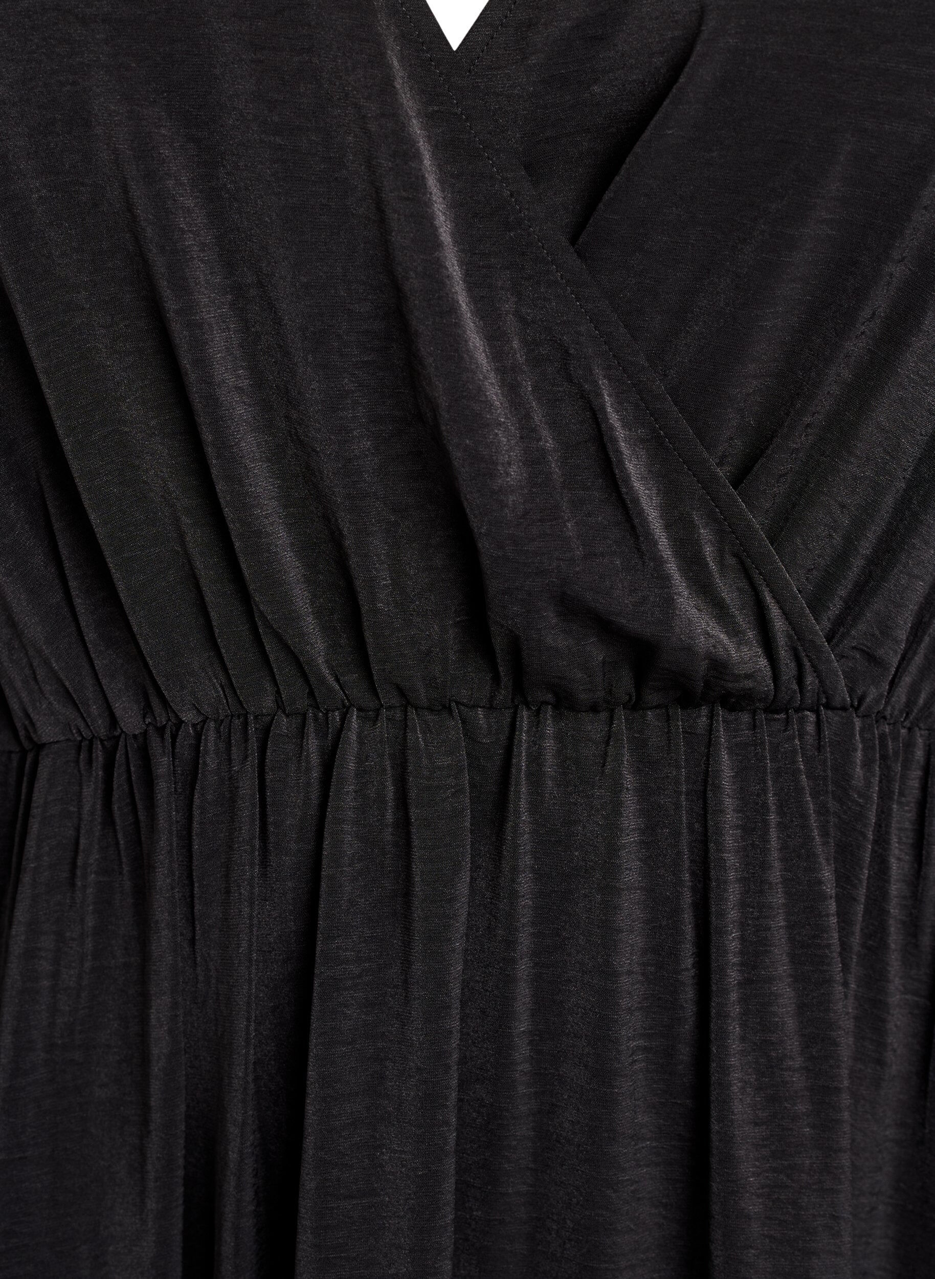 Zizzi Midikjole med omslagslook og smock-ermer, Svart, Packshot image number 2