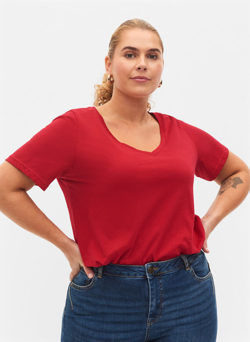 Basis T-skjorter i bomull 2 stk., Tango Red/Black, Model image number 0