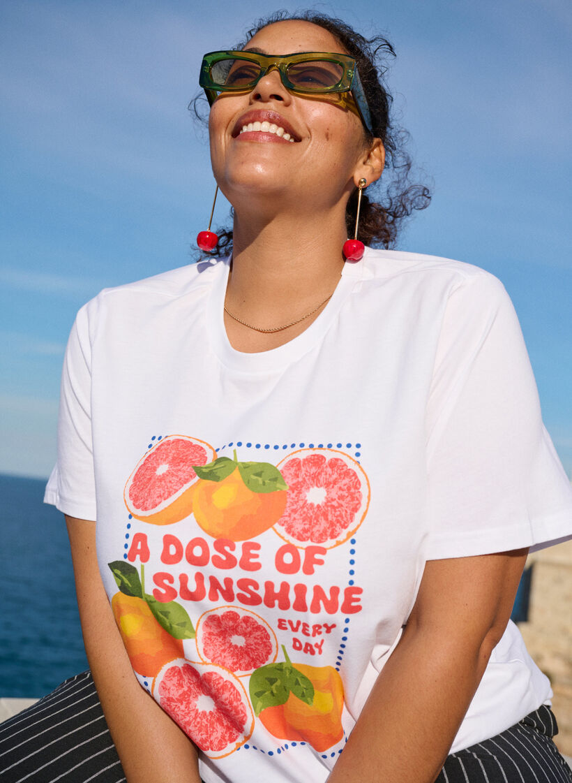 T-skjorte i &oslash;kologisk bomull med sitrusmotiv, Hvit, Image image number 0