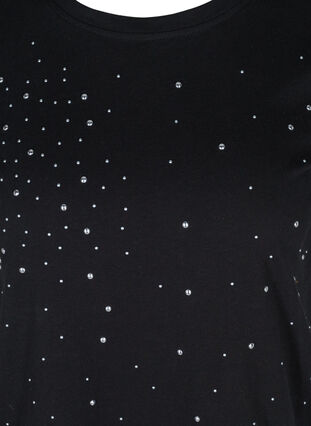 T-skjorte i økologisk bomull med strass, Black, Packshot image number 2