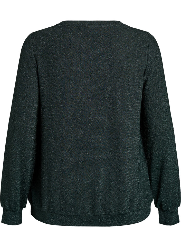 Bluse med fiskebensm&oslash;nster og glittertr&aring;d, Gr&oslash;nn, Packshot image number 1