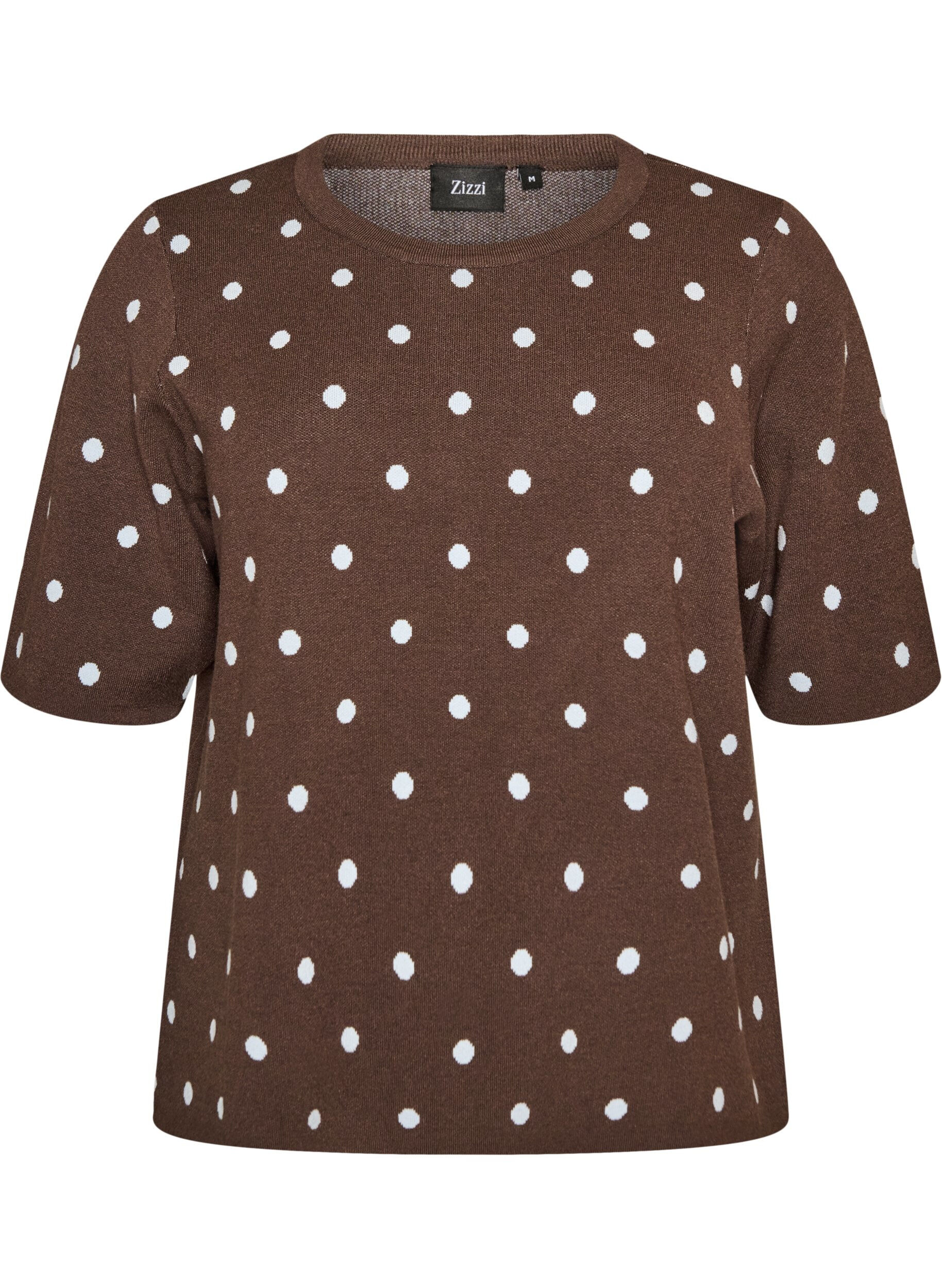 ZizziKortermet strikkebluse med prikker, Brun, Packshot image number 0