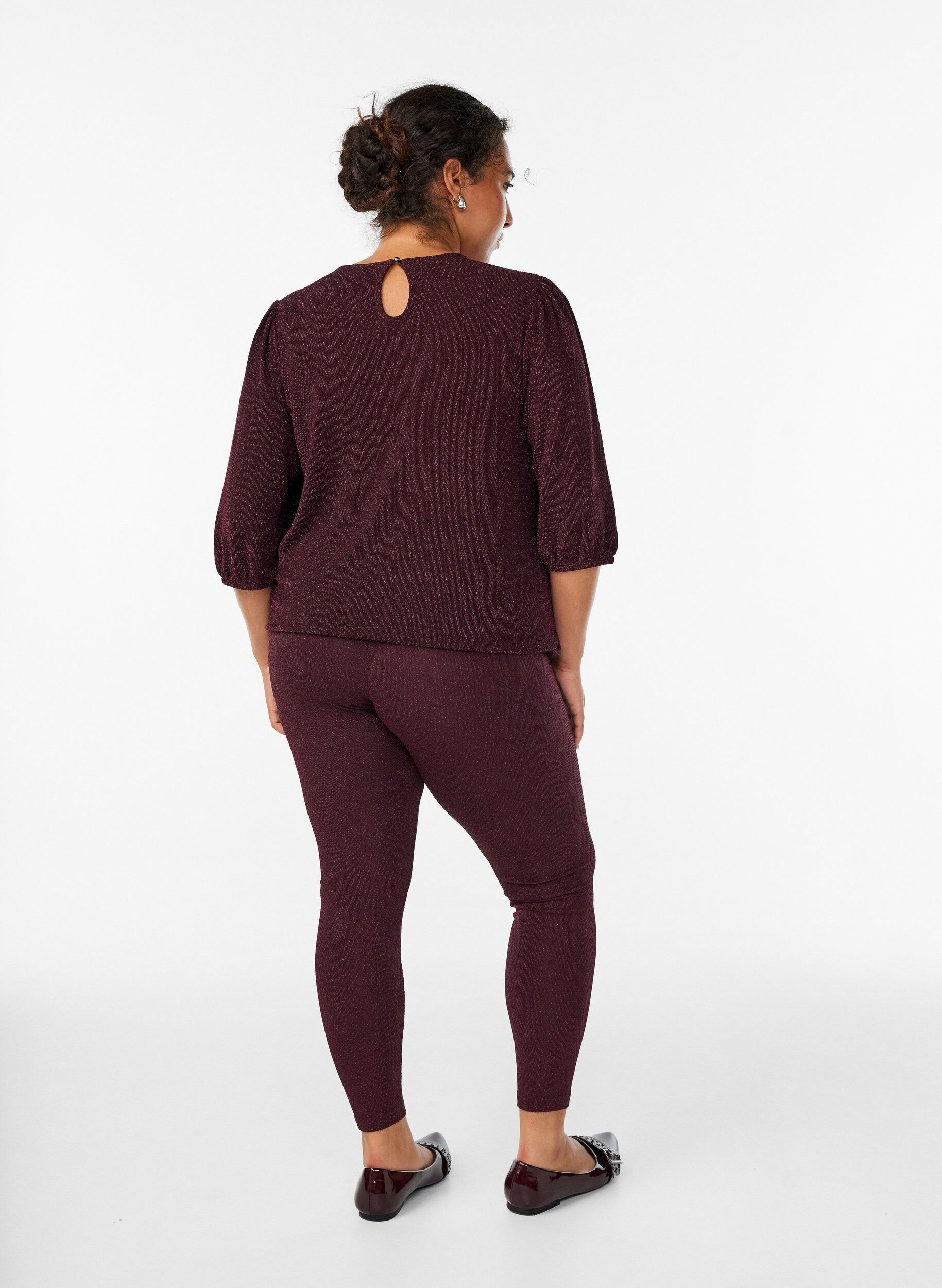 Zizzi Glitterm&oslash;nstrede leggings, M&oslash;rk Bordeaux, Model image number 2