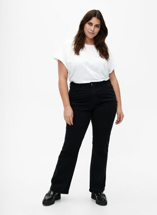 Ellen bootcut jeans med høyt liv, Black, Model image number 0