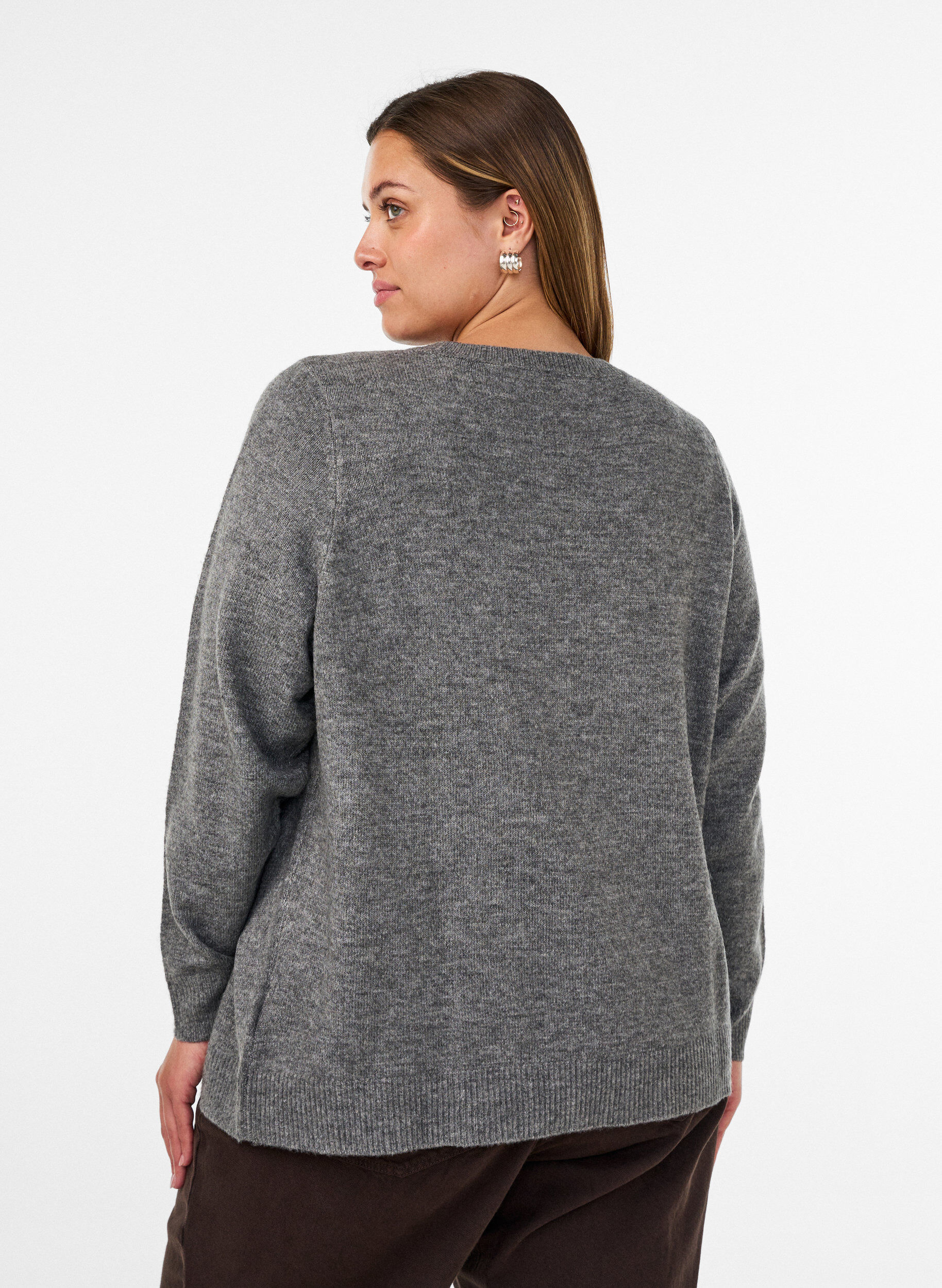 ZizziStrikkebluse med glittersl&oslash;yfe, Gr&aring;, Model image number 2