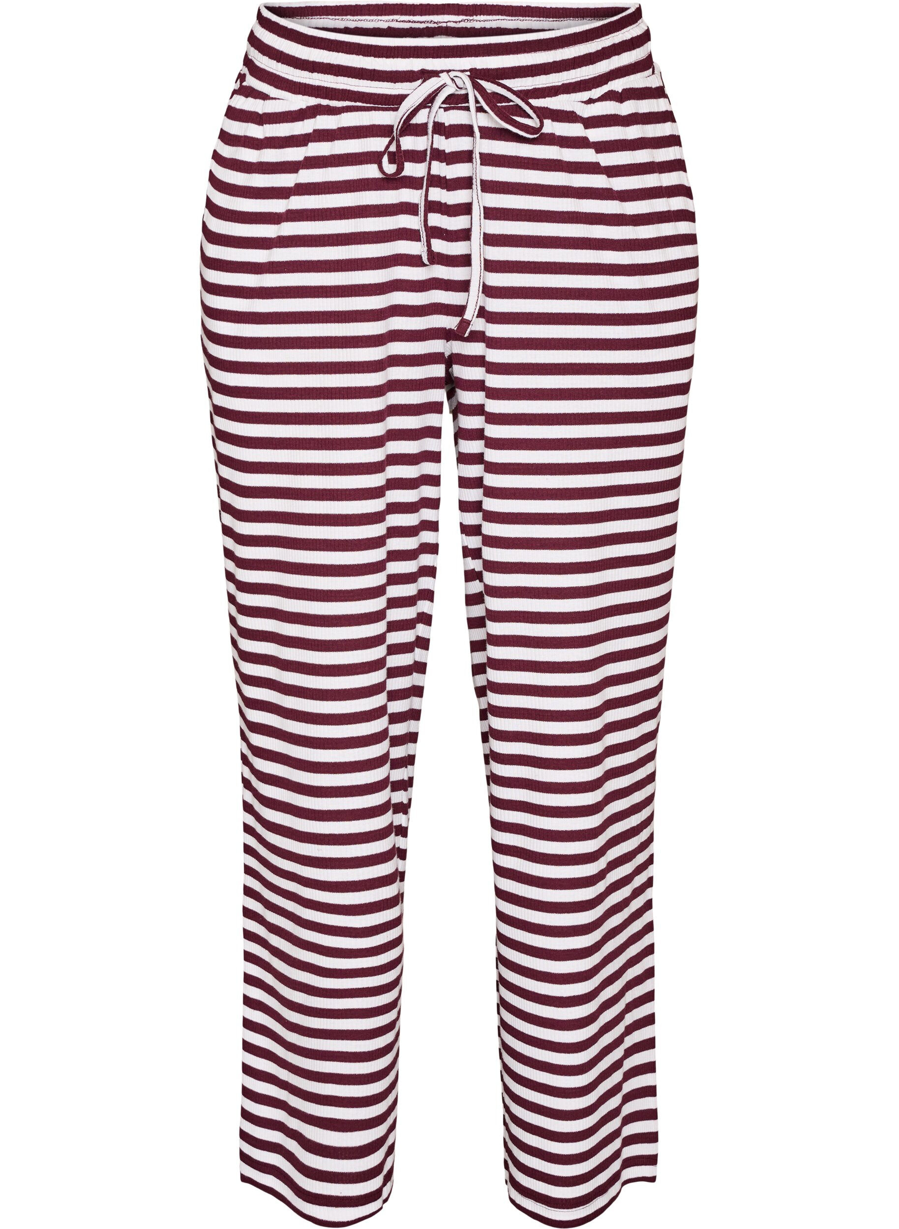 ZizziStripete pyjamasbukser med h&oslash;y midje og vide ben, R&oslash;d, Packshot image number 0