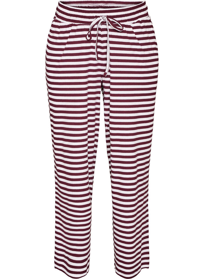 Stripete pyjamasbukser med h&oslash;y midje og vide ben, R&oslash;d, Packshot image number 0