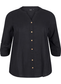 Bomullsbluse med V-hals, Svart Bomullsbluse med V-hals