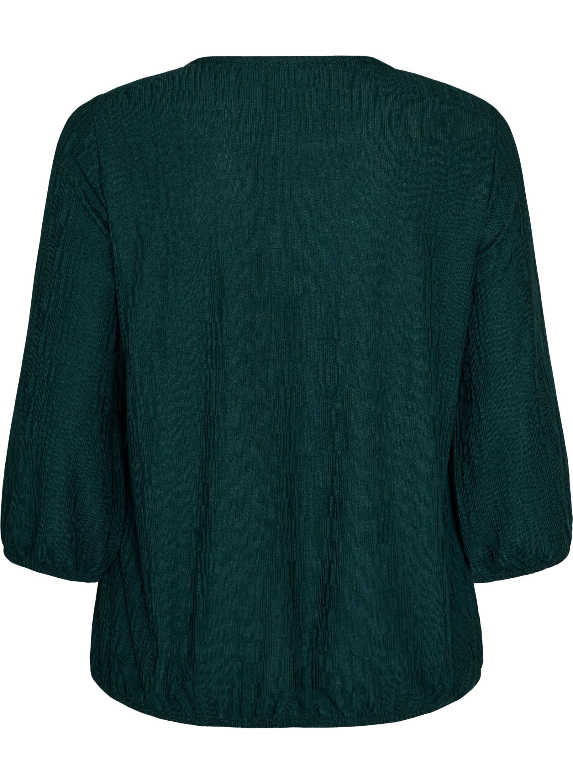 ZizziBluse med tekstur og 3/4 ermer, Gr&oslash;nn, Packshot image number 1