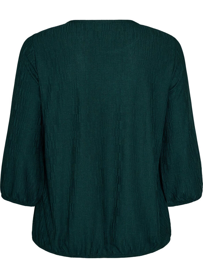 Bluse med tekstur og 3/4 ermer, Gr&oslash;nn, Packshot image number 1
