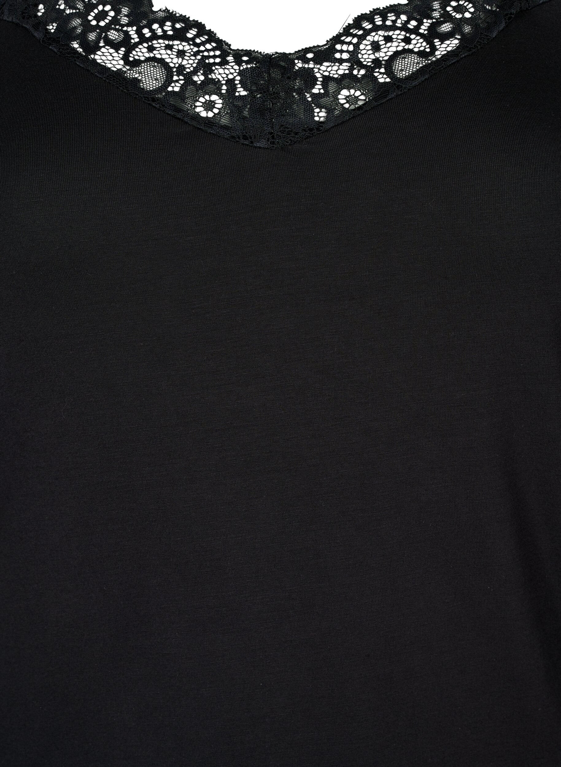 Zizzi Topp i viskose med blondekant, Svart, Packshot image number 2