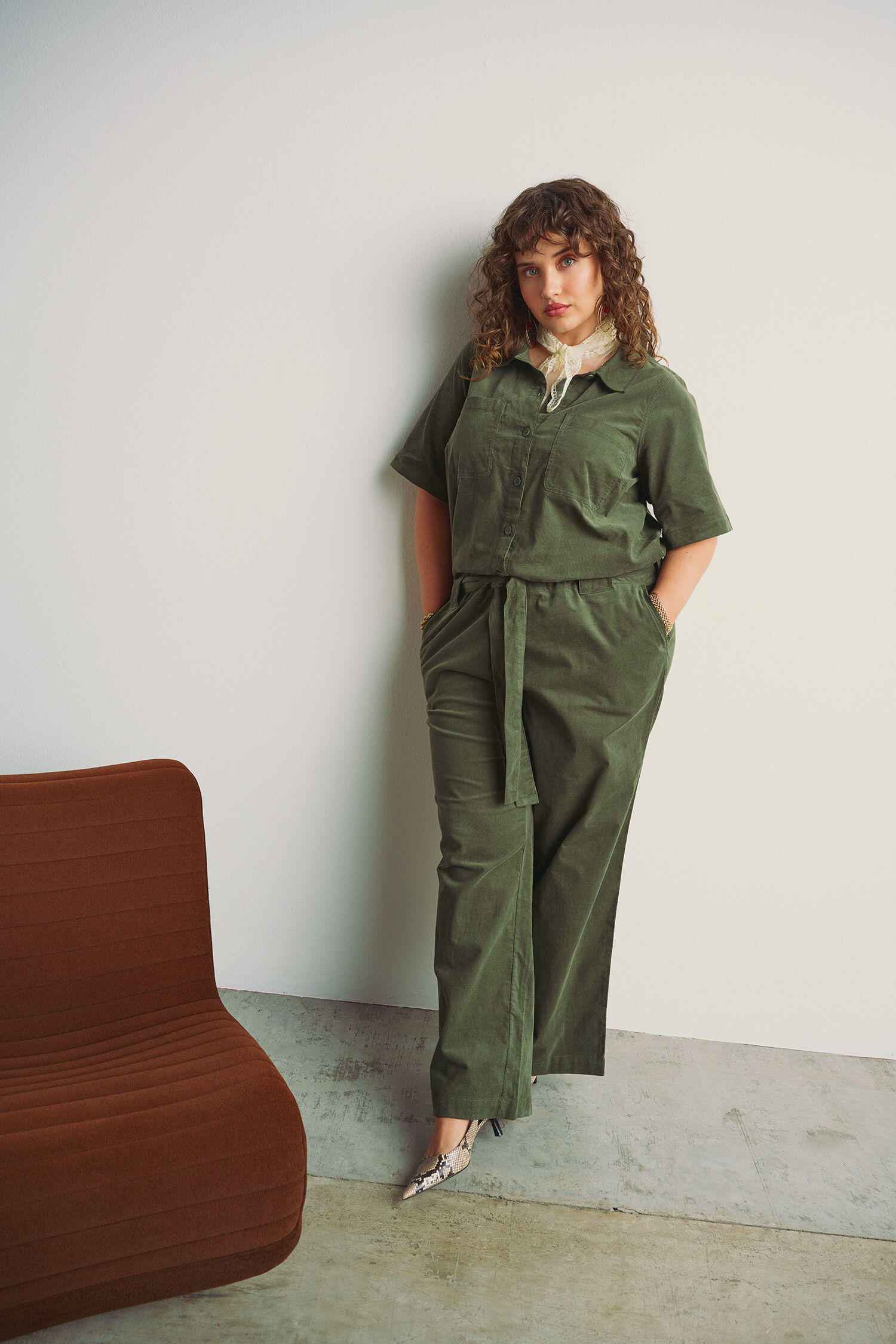 Jumpsuit i bomullsfl&oslash;yel, , Model