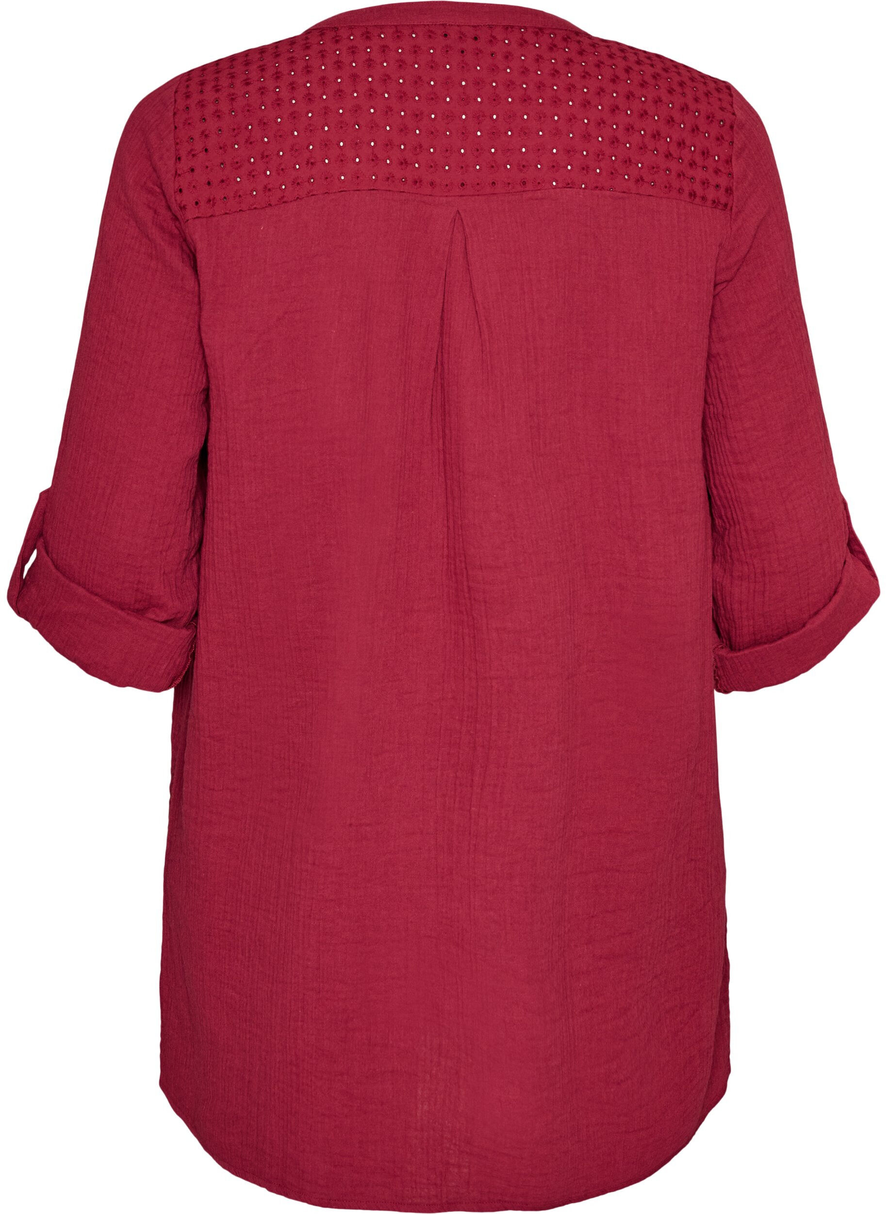 ZizziBomullsmuslin tunika med broderie anglaise, R&oslash;d, Packshot image number 1