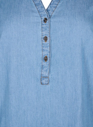 Denimkjole med splitt og korte ermer, Blue denim, Packshot image number 2