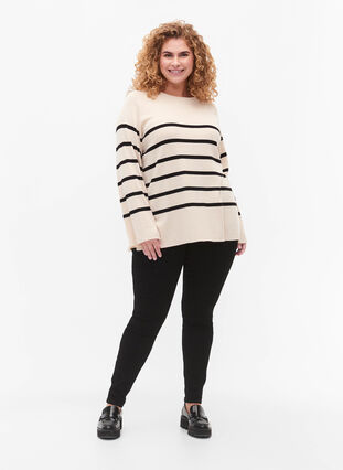 Zizzi Stripete viskose genser, Sandshell/Black S., Model image number 2