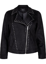 Imitert semsket skinn bikerjakke med nagler, Black