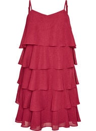 Lag-p&aring;-lag kjole med volanger og spaghetti-stropper, R&oslash;d